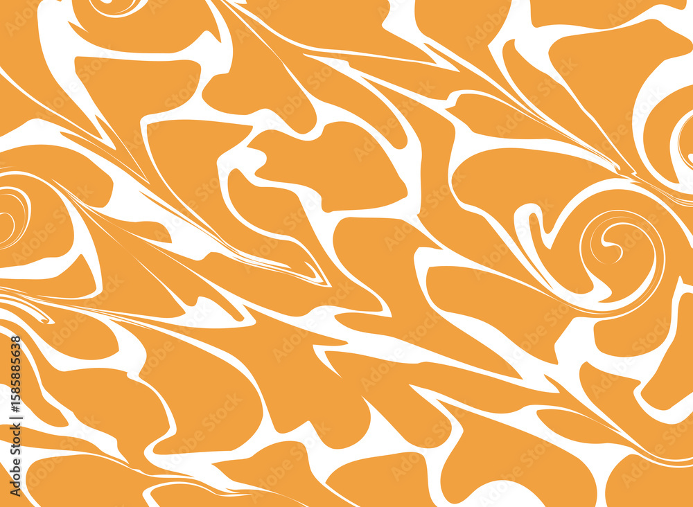 Naklejka premium Abstract orange and white marbled swirl pattern with a fluid, retro aesthetic. Perfect for backgrounds, textiles, packaging, or vintage-inspired creative projects.