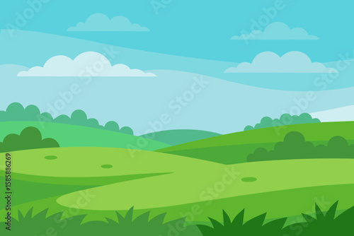 landscape with green grass and blue sky