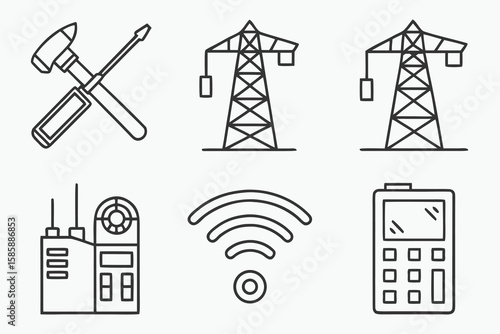 Hammer screwdriver power towers radio wifi device icons