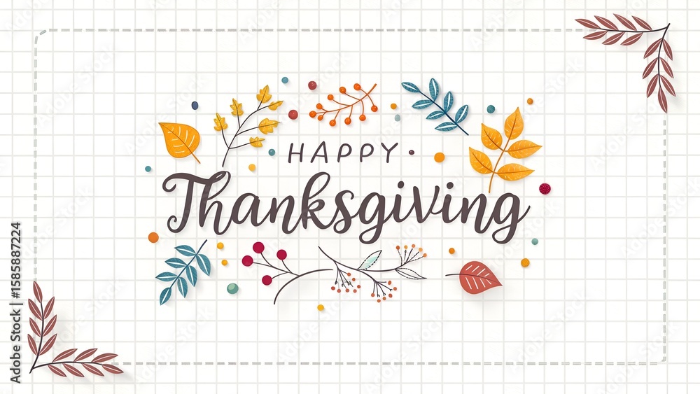 Festive Thanksgiving greeting with colorful leaves and berries design. Festive Thanksgiving greeting with colorful leaves and berries design.