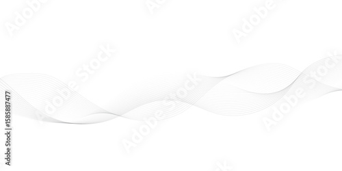 Abstract background with silver, grey and white smoky wave lines on white paper wave background. Gray and white digital technology wavy curve lines background.