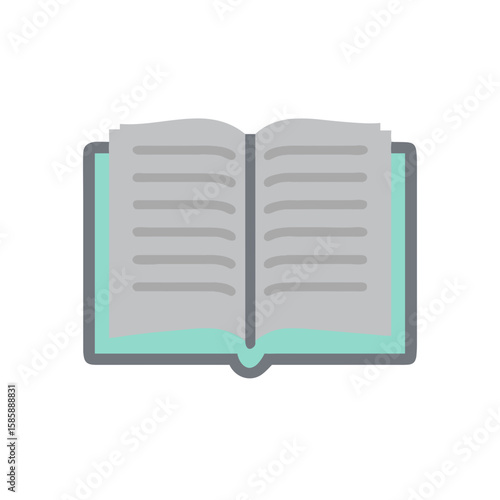 Open textbook icon with gray pages and a light blue cover  