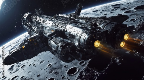 Spaceship in space near moon