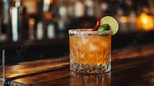 Spicy cocktail on bar top