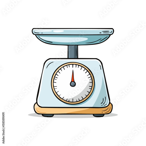 Blue analog kitchen scale suitable for food photography, recipe blogs, culinary design elements, kitchen product promotion, and cooking websites.
