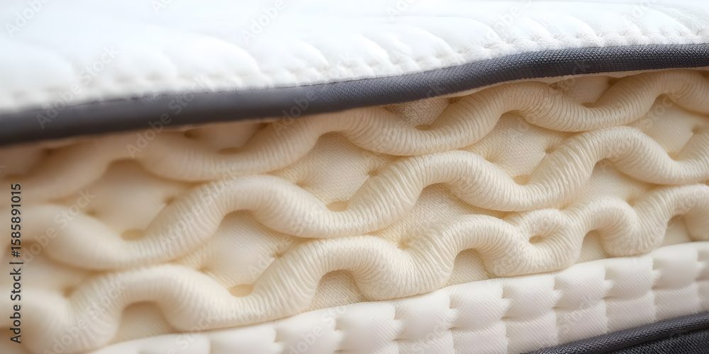 Fototapeta premium Close-up of a unique mattress revealing its soft texture and intricate design, highlighting the careful craftsmanship put into its creation to enhance comfort and support