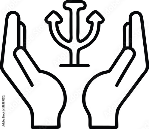 Psi symbol in two hands line art, psychology concept design, therapy support