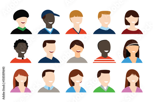 Diverse Avatar Collection: A captivating arrangement of minimalistic avatars, each exuding a unique charm through diverse skin tones, hairstyles, and attire, symbolizing individuality and inclusivity.