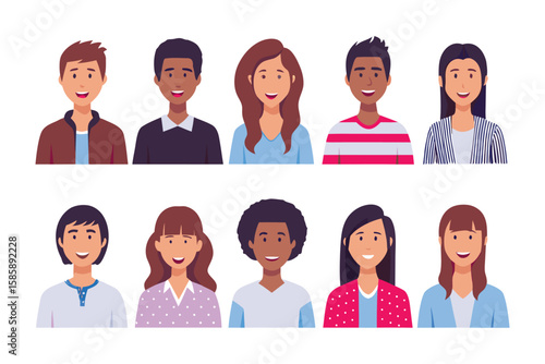 Smiling Diverse Individuals: A vibrant collection of diverse, smiling faces represents inclusivity and community, reflecting the beauty of unity, with the illustration captured in a graphic.