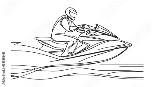 Continuous one single minimal line drawing watercraft