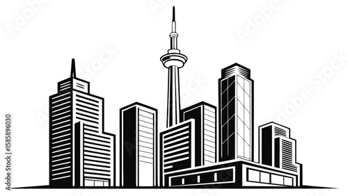 Modern Cityscape With Tall Buildings And Iconic Tower Illustration