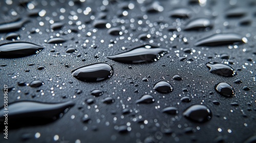 Water droplets on dark surface