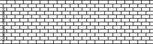 Minimalist seamless brick wall pattern with white rectangles outlined in black. Flat overhead view, uniform lighting, abstract and geometric design with no shadows or color variation.
