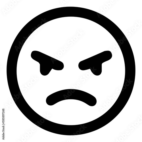 Minimalist Line Art Angry Face Circle Shape Expression Icon Symbol