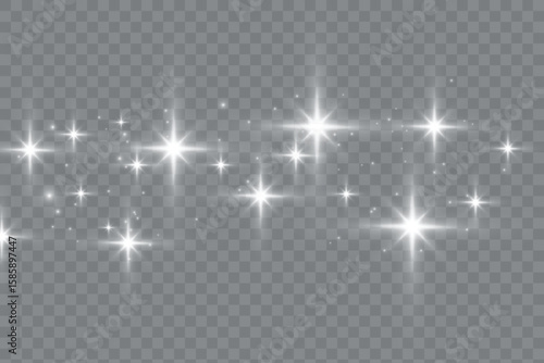 Glowing light effect with many glitter particles isolated on transparent background. Vector starry cloud with dust. Magic christmas decoration	
