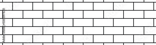 Minimalist seamless brick wall pattern with white rectangles outlined in black. Flat overhead view, uniform lighting, abstract and geometric design with no shadows or color variation.