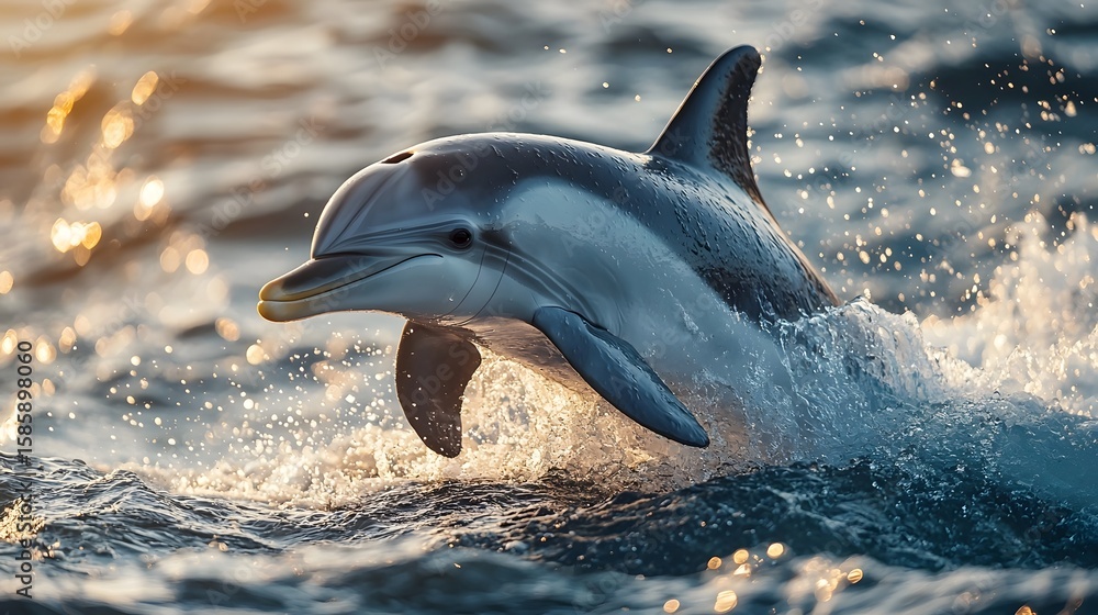 Obraz premium Playful dolphin jumping through crashing ocean waves