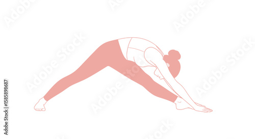 Woman in a Yoga Pose, Side View,  Simple Line Art Style