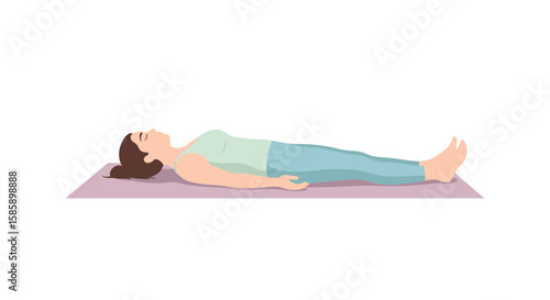 Woman in Savasana Pose: Relaxed Yoga Position on Mat