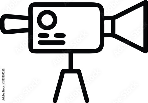 Retro video camera on tripod outline icon illustration for design