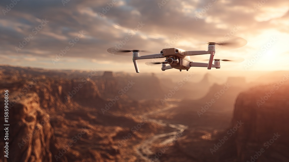 Various modern drones flying or hovering in urban, indoor, and sky backgrounds, AI generated image Various modern drones flying or hovering in urban, indoor, and sky backgrounds, AI generated image