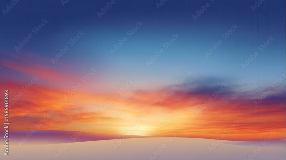 Obraz premium Striking desert landscape at sunset, where colorful clouds paint the sky with hues of orange and blue.