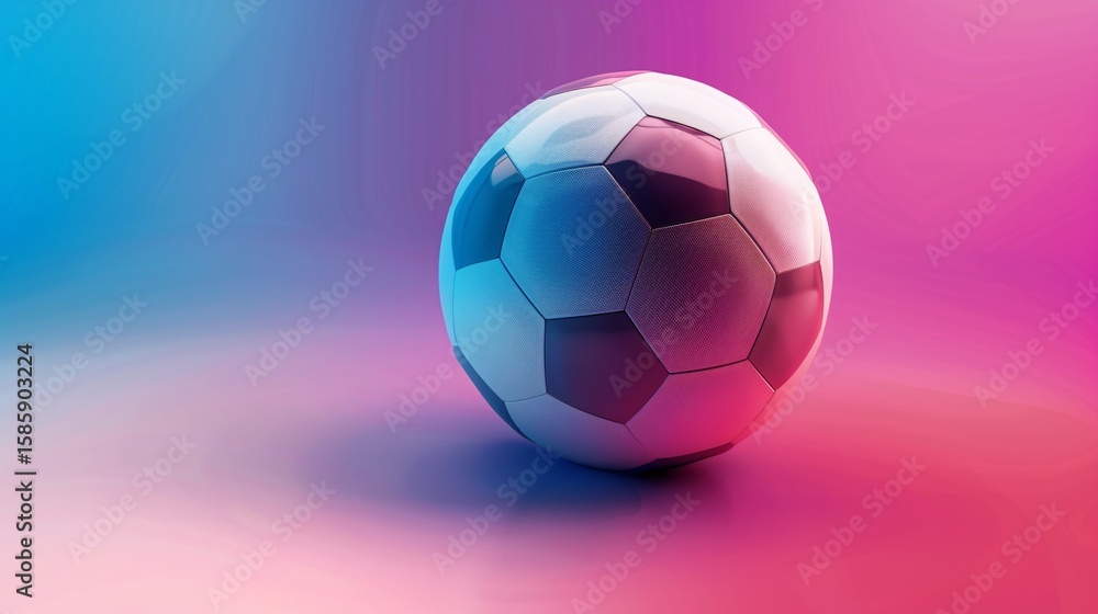 Naklejka premium Colorful polygonal football on a vibrant gradient background, modern and digital art style