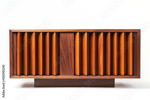 Wooden Storage Cabinet with Slatted Doors, Modern Interior Design Element