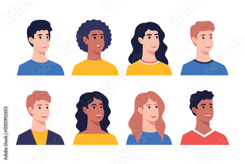 Diverse Group of People Portraits: A collection of diverse individual portraits, representing a spectrum of ethnicities, showcasing the beauty of human diversity through illustrative representations.