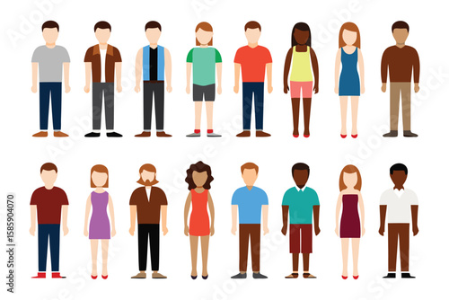 Group of people in diverse standing: A collection of diverse individuals stands together, reflecting a community and variety of styles and identities.