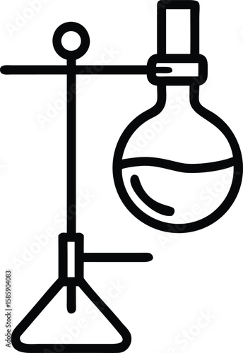 Round flask on retort stand outline laboratory glassware experiment simple icon