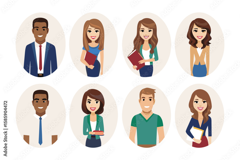 Diverse Professionals in Circular Portraits: A set of engaging portraits, capturing the diversity and dynamism of professionals within individual circular frames. Diverse Professionals in Circular Portraits: A set of engaging portraits, capturing the diversity and dynamism of professionals within individual circular frames.