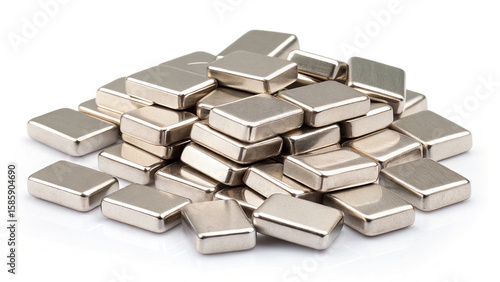 Pile of precious rare earth neodymium (Nd) isolated on white background