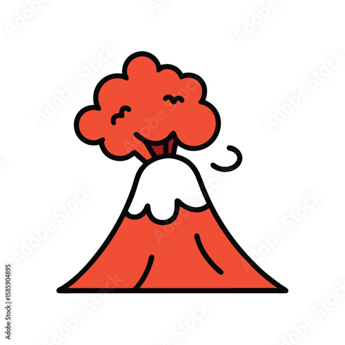 angry volcano puffing steam on white 