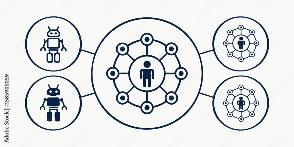 Fototapeta premium Network connection human robot collaboration icons