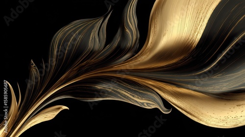 Wallpaper Mural Abstract gold and dark filaments flowing across a black background Torontodigital.ca