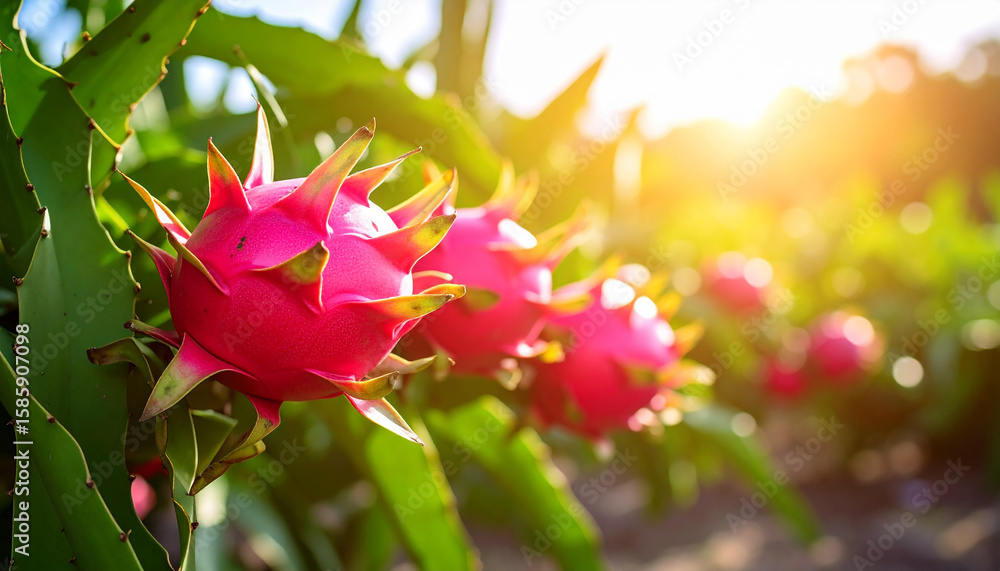 Obraz premium Fresh and ripe dragon fruit, pitaya. Delicious tropical fruit. Organic and sweet product.