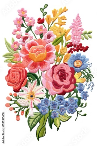 Flower bouquet embroidery pattern plant.