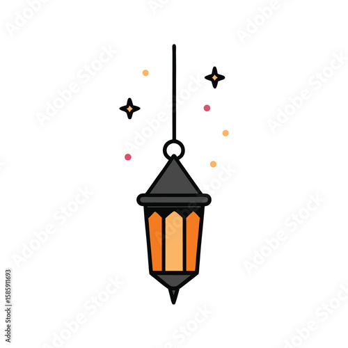 doodle style lantern hanging with stars on white