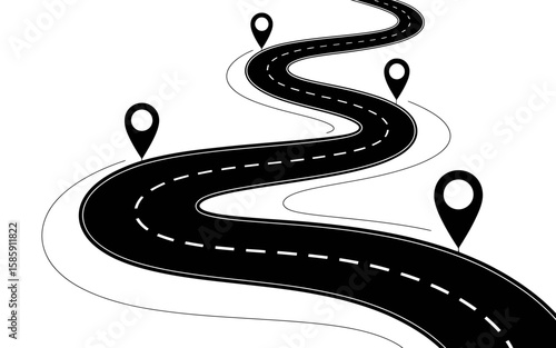 Winding Road Journey Minimalist Black and White Line Art Illustration