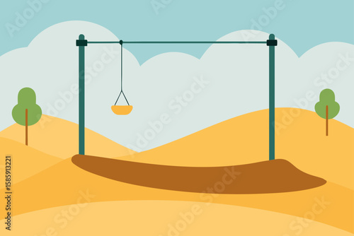 empty zipline over soft sand in nature park