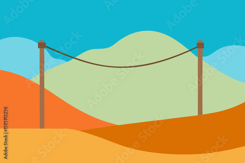 empty zipline over soft sand in nature park