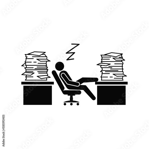 Man napping at desk between piles of paperwork overwhelmed by workload