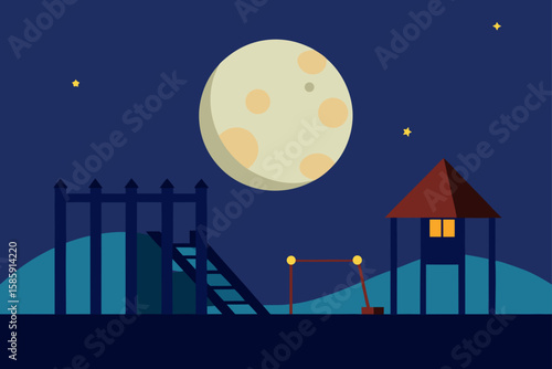 playground under full moon with glowing surround