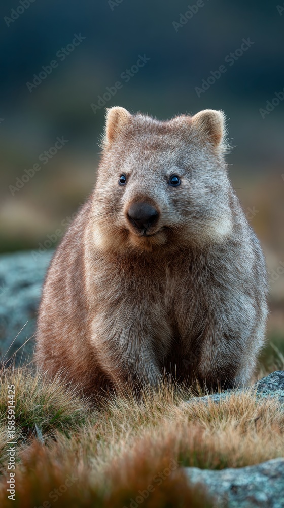 Fototapeta premium cute wombat in nature landscape
