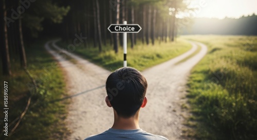 Person at a crossroads with a sign the reads choice, dramatic decision making