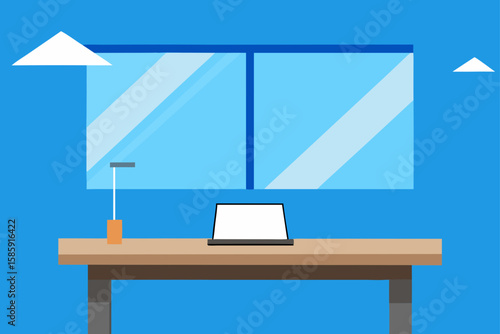 worktable under skylight with blue sky and breez