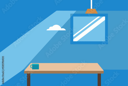 worktable under skylight with blue sky and breez