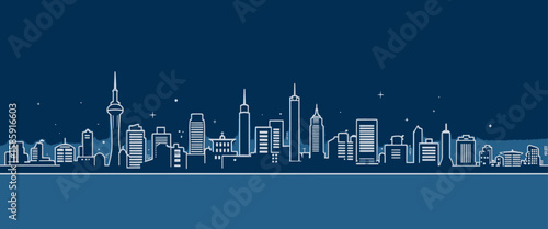 City Skyline at Night with Modern Buildings and Stars
