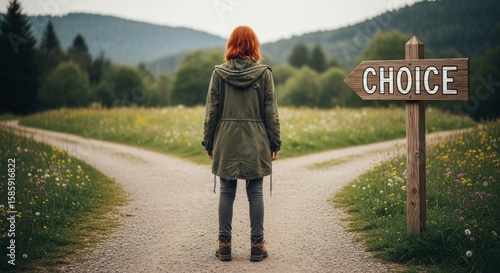 Person at a crossroads with a sign the reads choice, dramatic decision making